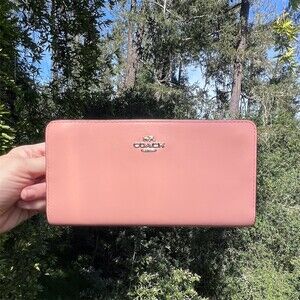 COACH Pink Leather Slim Wallet Credit Card Holder w Silver Hardware AUTHENTIC